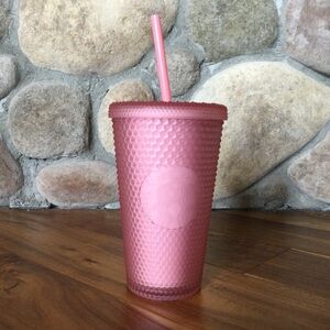 ✔️ New Starbucks 2022 Soft Touch Pink Studded Tumbler with Lid and Straw